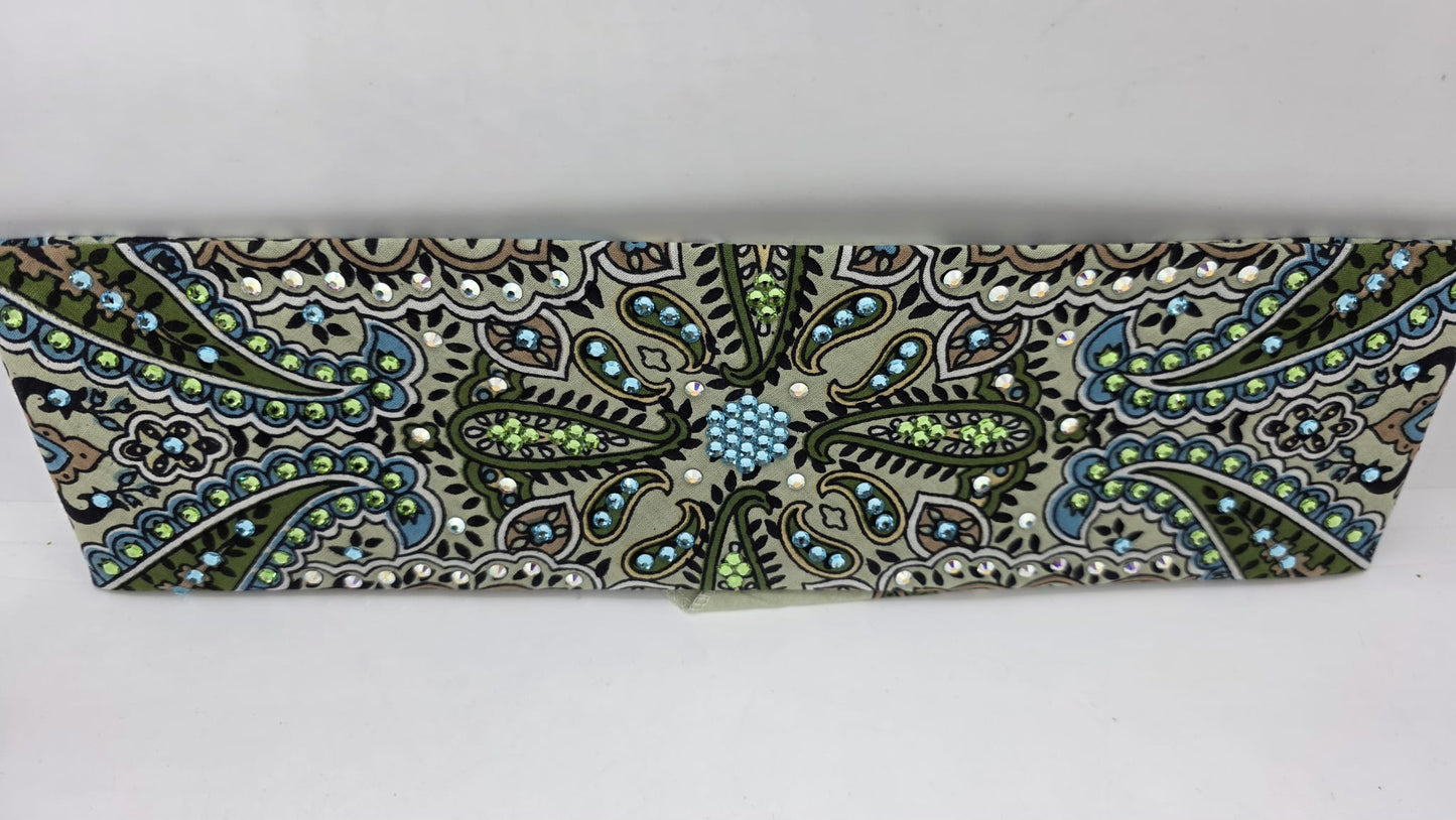 EXTRA BLING -Mint Indian Bandana with Aqua, Peridot and Aurora Borealis Austrian Crystals (sku6417)