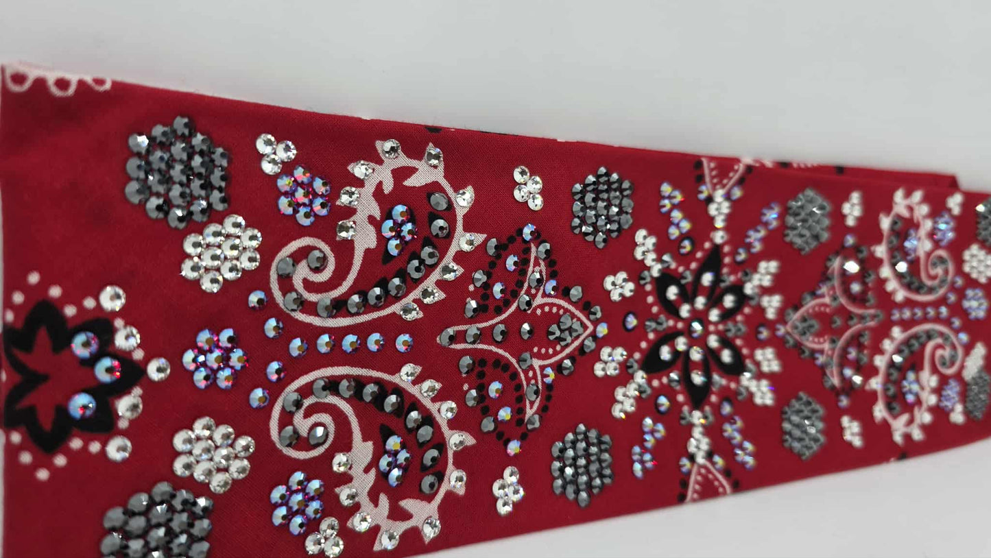 Super LeeAnnette Large Red Flower Bandana with Red Shimmer, Black and Diamond Clear Austrian Crystals (sku40124)