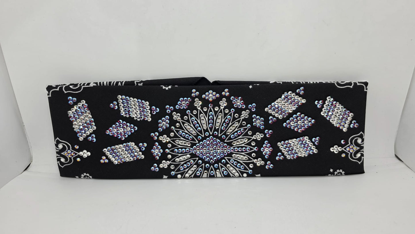 Super LeeAnnette Black Paisley Bandana with Red Shimmer and Diamond Clear Austrian Crystals (S480101)