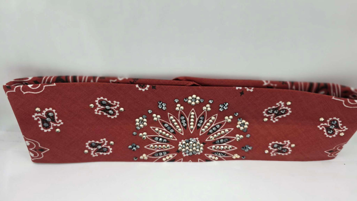 Terracotta Paisley Bandana with Black and Honey Austrian Crystals (E60165)