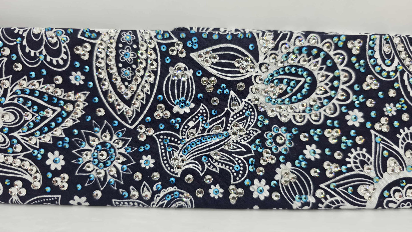 Super LeeAnnette Fancy Blue Paisley Bandana with Black Shimmer and Diamond Clear Austrian Crystals (sku40129)