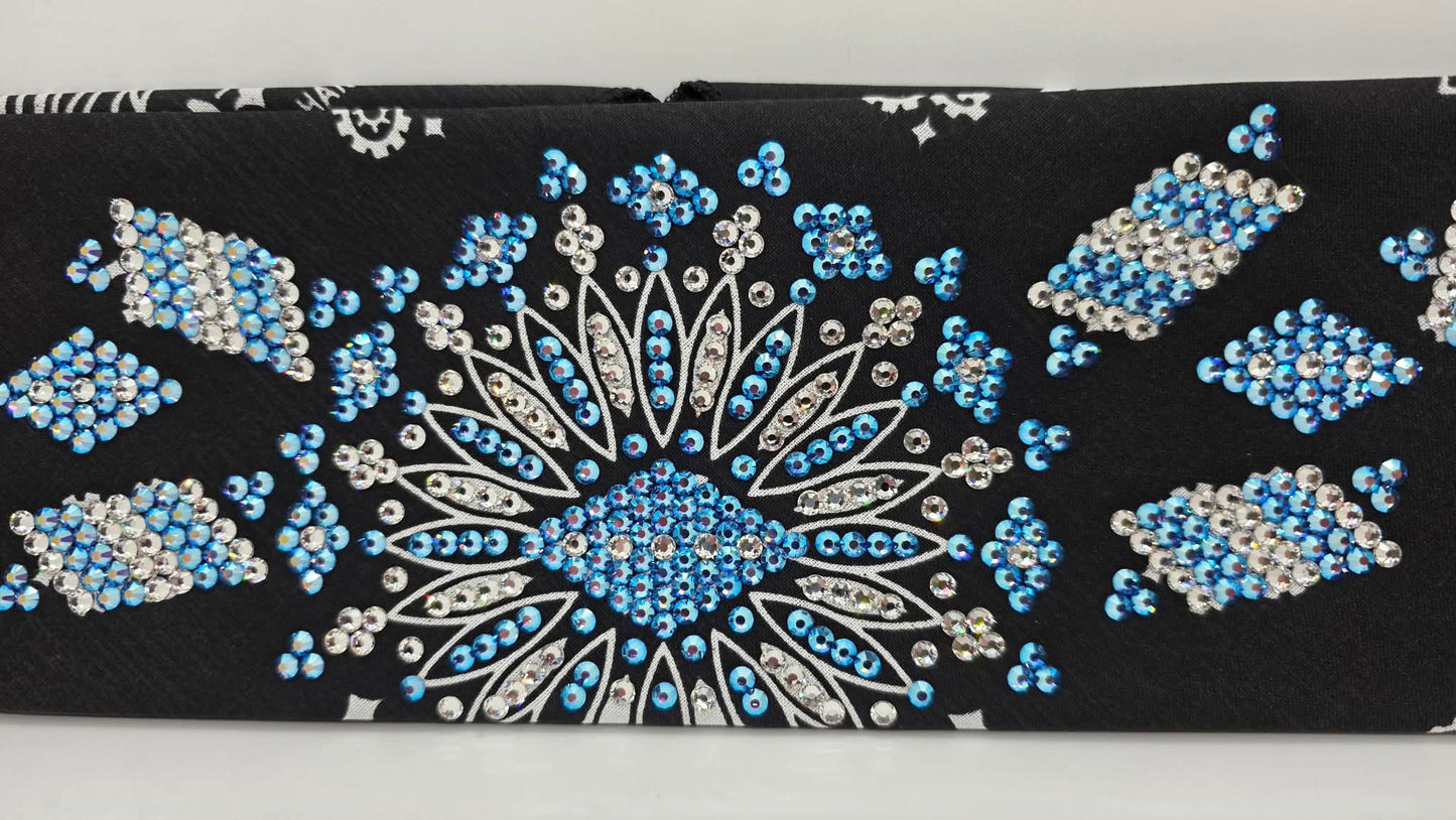 Super LeeAnnette Black Paisley Bandana with Blue/Violet Shimmer and Diamond Clear Austrian Crystals (S48116)