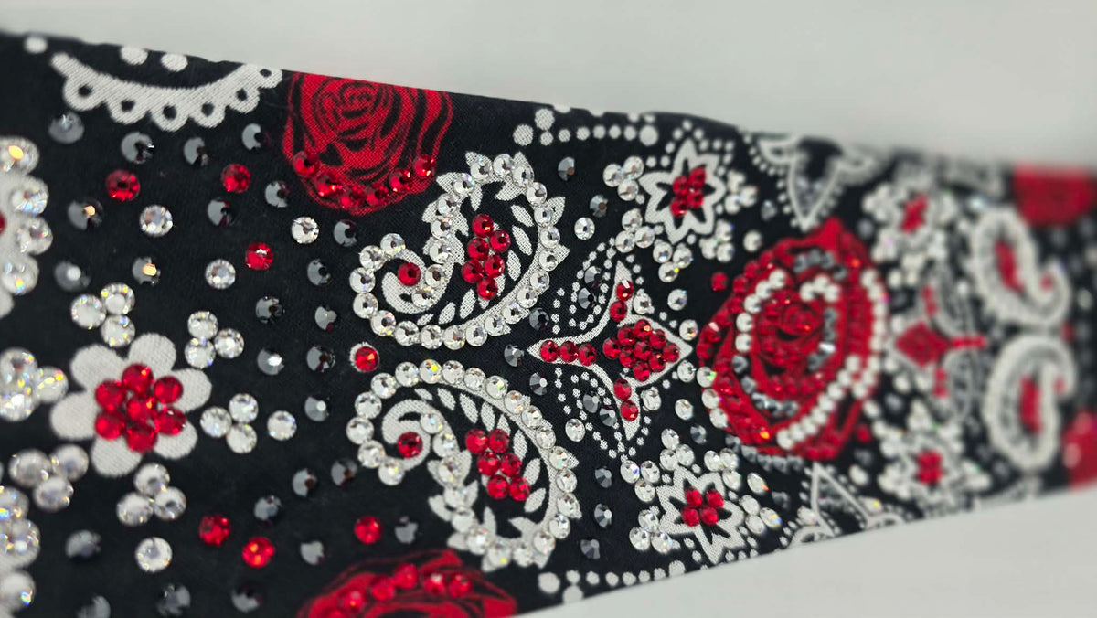 Super LeeAnnette Rose Bandana with Red, Black and Diamond Clear Austrian Crystals (S48186)