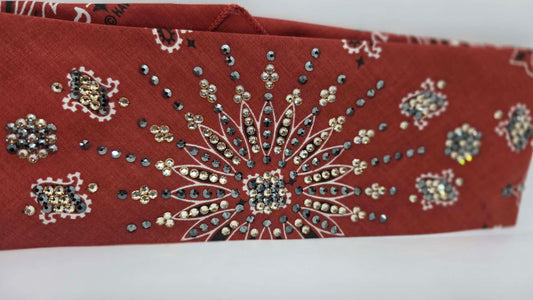 LeeAnnette Terracotta Paisley Bandana with Black and Honey Austrian Crystals (L40274)