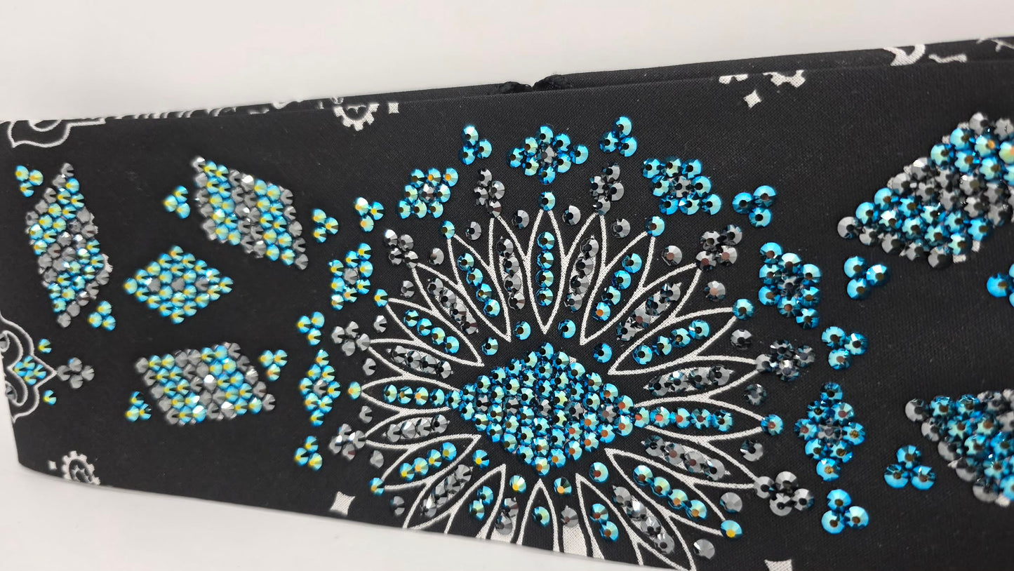 Super LeeAnnette Black Paisley Bandana with Jet Shimmer and Black Austrian Crystals (S48126)