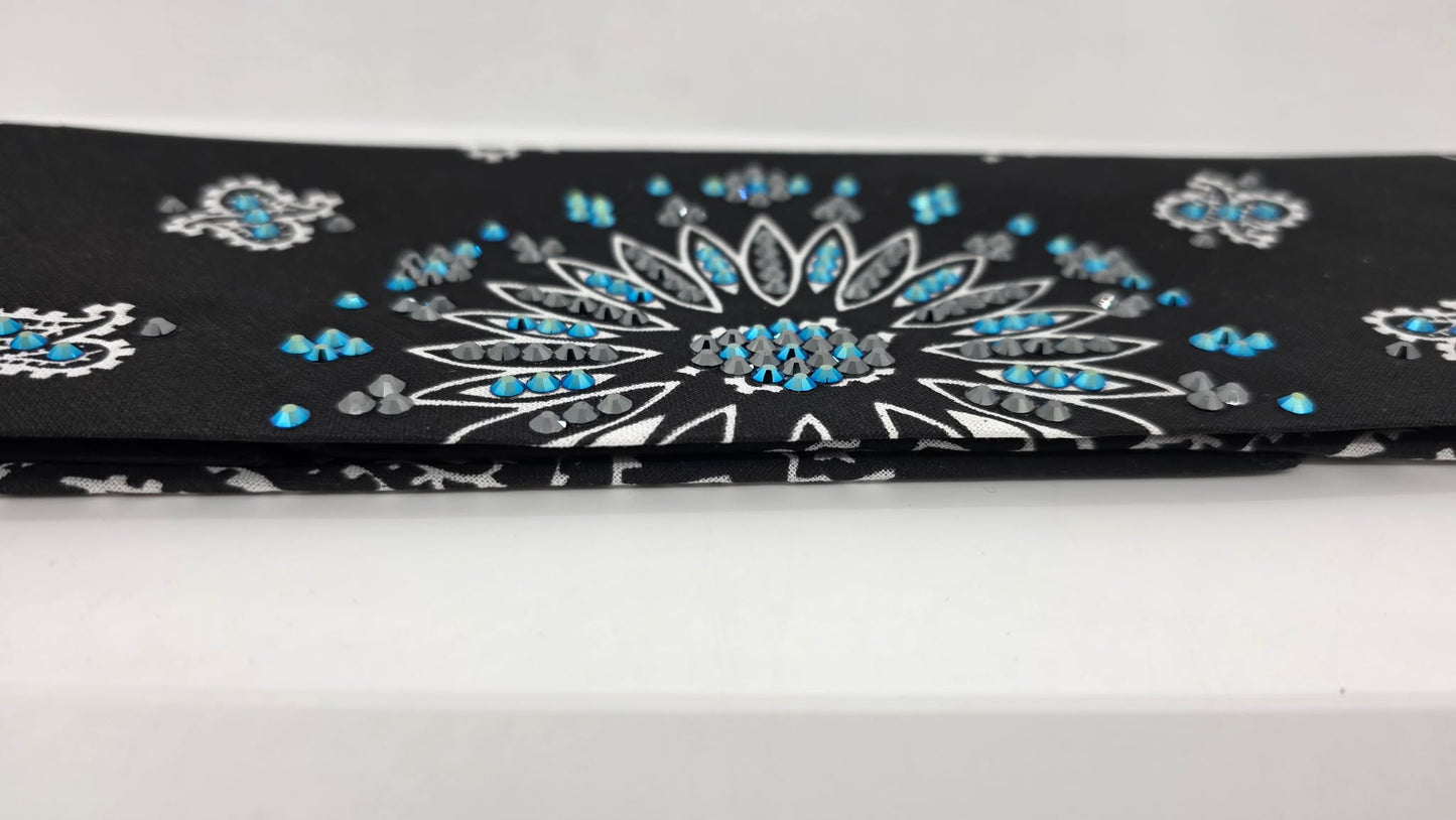 Black Paisley Bandana with Jet Shimmer and Black Austrian Crystals (E60113)