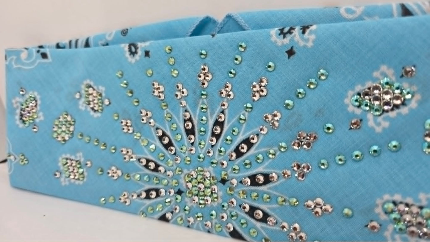 LeeAnnette Baby Blue Paisley Bandana with Peridot Shimmer and Diamond Clear Austrian Crystals (L40249)