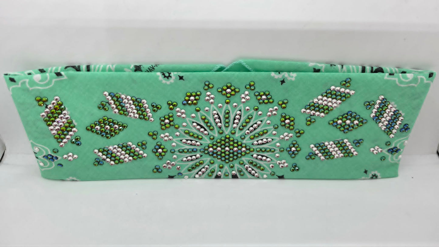 Super LeeAnnette Mint Green  Paisley Bandana with Vitrail ad Diamond Clear Austrian Crystals (S48155)