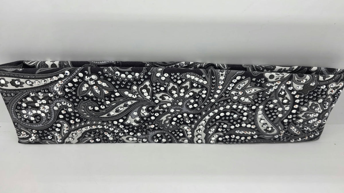 Super LeeAnnette Large Black Paisley Bandana with Black and Chrome Austrian Crystals (S48208)