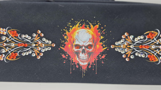 EXTRA BLING - Orange Skull and Pinstripes Bandana with Orange, Orange Shimmer and Diamond Clear Austrian Crystals (sku6379)