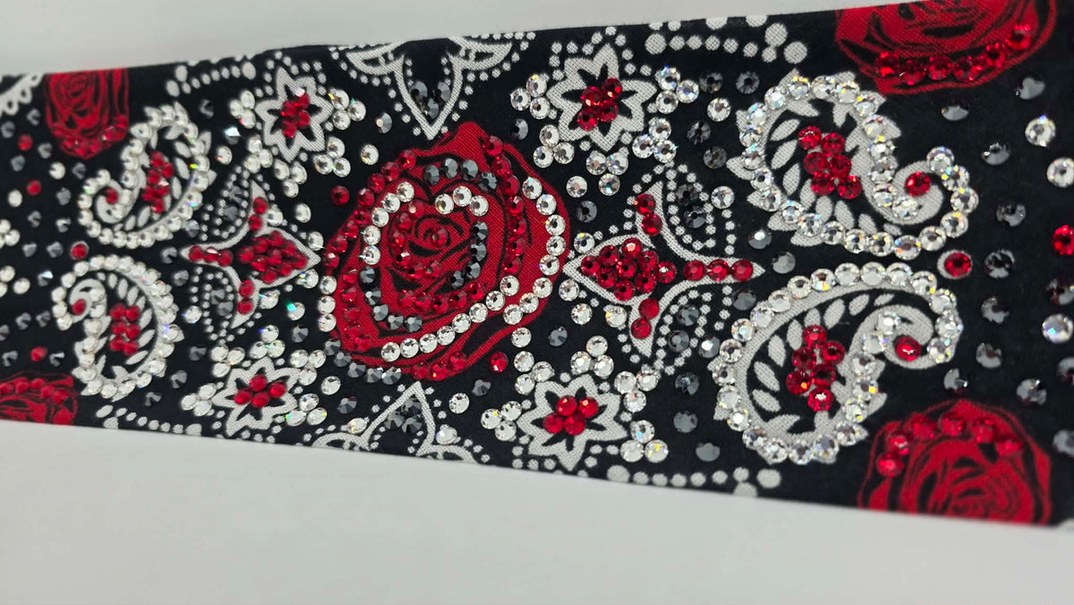 Super LeeAnnette Rose Bandana with Red, Black and Diamond Clear Austrian Crystals (S48186)