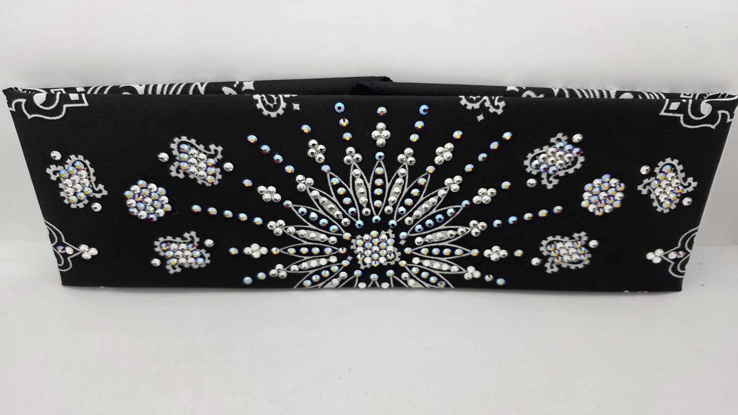 LeeAnnette Black Paisley Bandana with Red Shimmer and Diamond Clear Austrian Crystals (L40200))