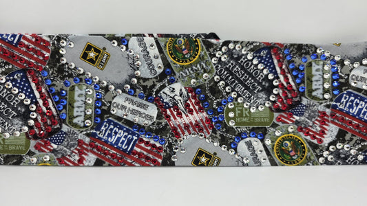 LeeAnnette Fancy Army Bandana with Blue, Red and Diamond Clear Austrian Crystals (sku40149)