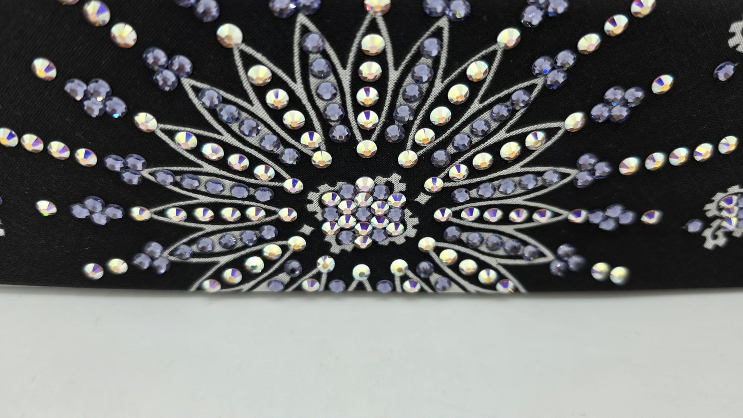 LeeAnnette Black Paisley Bandana with Light Purple and Aurora Borealis Austrian Crystals (L40202)