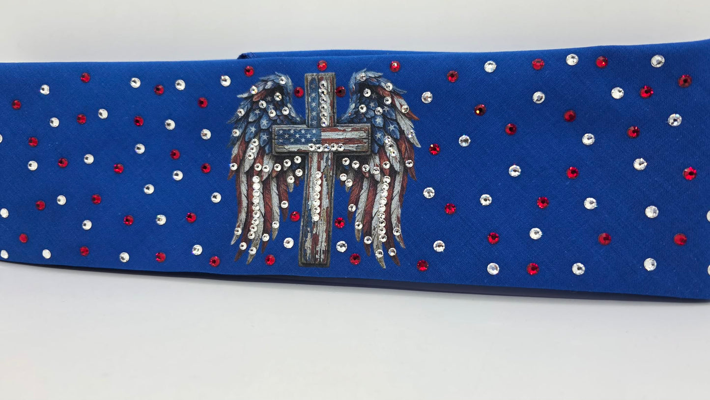 Blue Bandana - Cross and Wings with Diamond Clear Austrian Crystals (E60163)