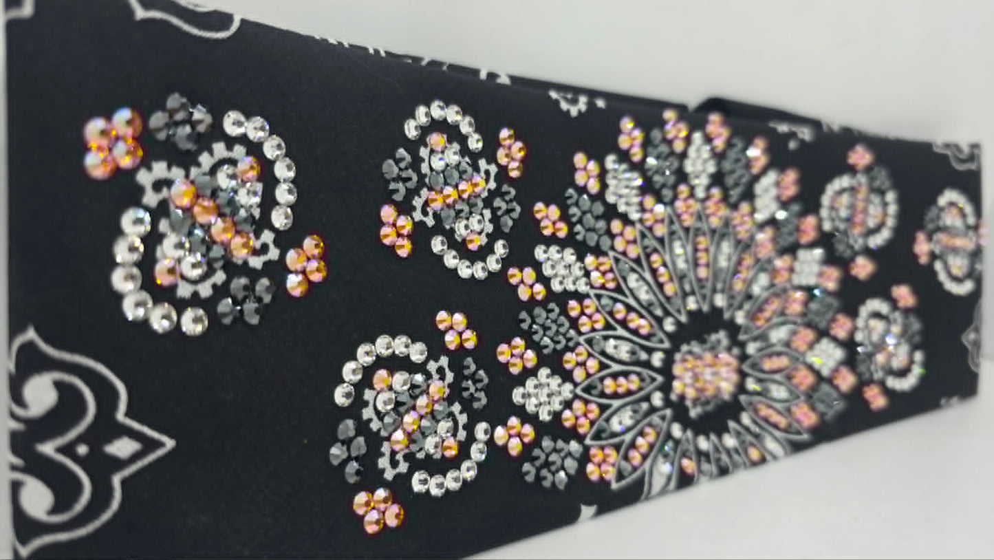 Super LeeAnnette Black Paisley Bandana with Black, Lava and Diamond Clear Austrian Crystals (S48166)