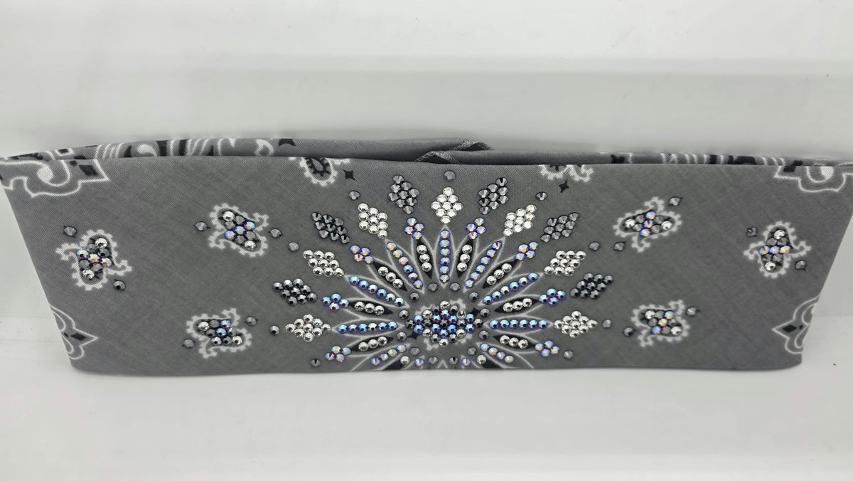 LeeAnnette Silver Paisley Bandana with Fuchsia Shimmer, Black and Diamond Clear Austrian Crystals (L40293)