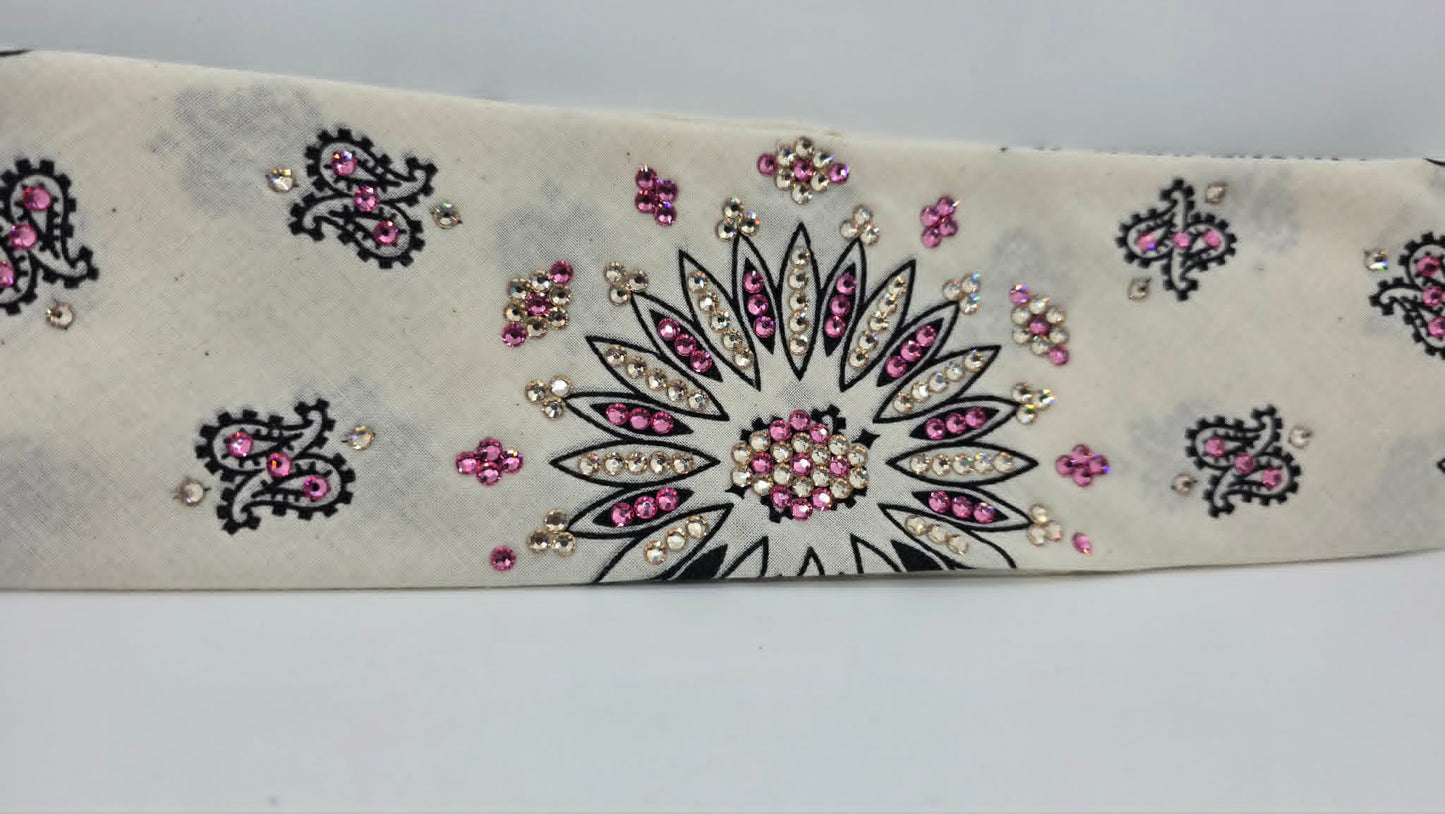 Off White Paisley Bandana with Rose and Honey Austrian Crystals (E60144)