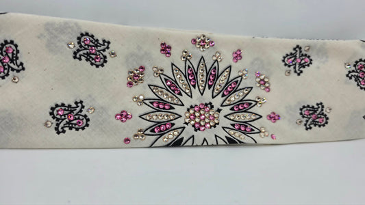 Off White Paisley Bandana with Rose and Honey Austrian Crystals (E60144)