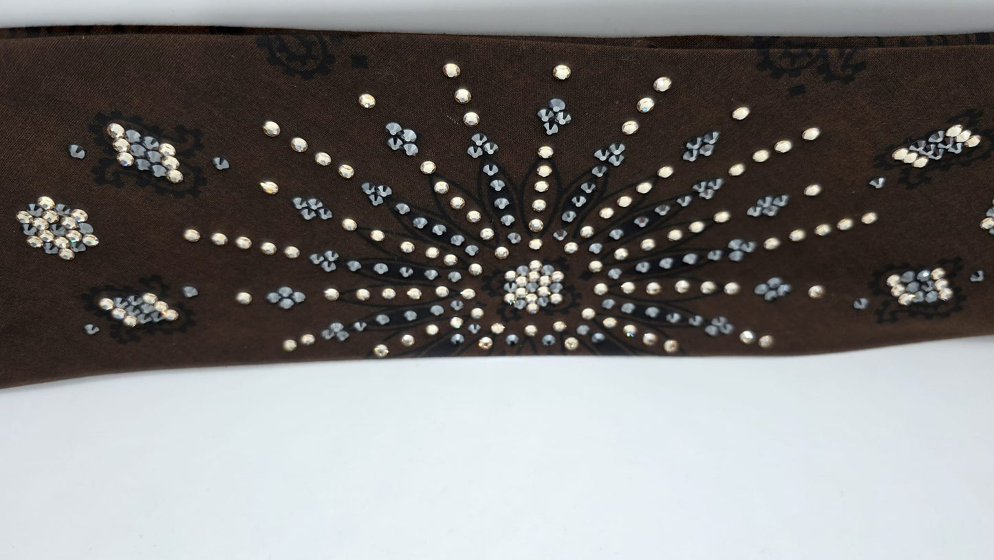 LeeAnnette Large Brown Paisley Bandana with Honey and Black Austrian Crystals (sku40116)