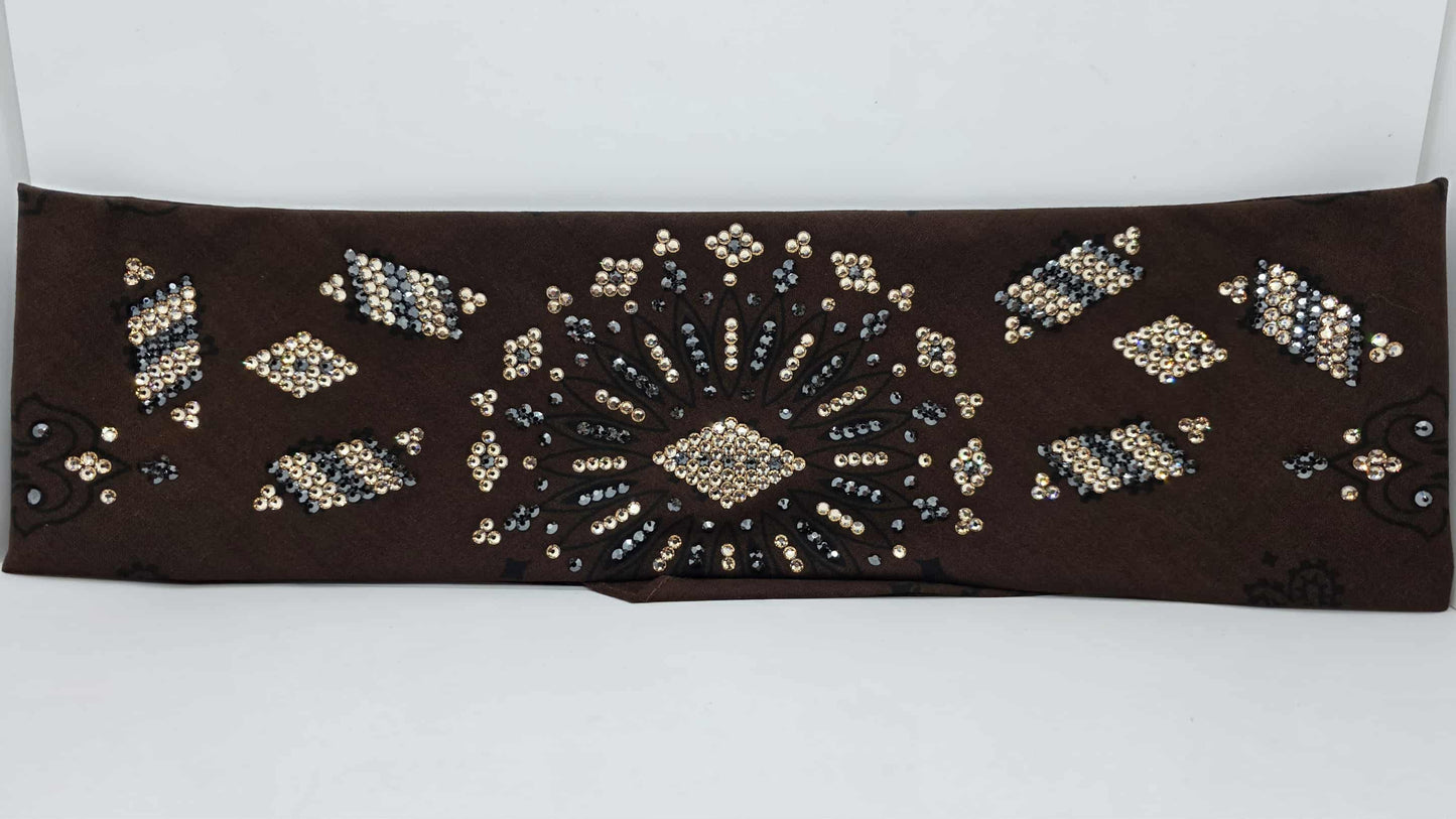 Super LeeAnnette Large Brown Bandana with Honey and Black Austrian Crystals (sku40121)