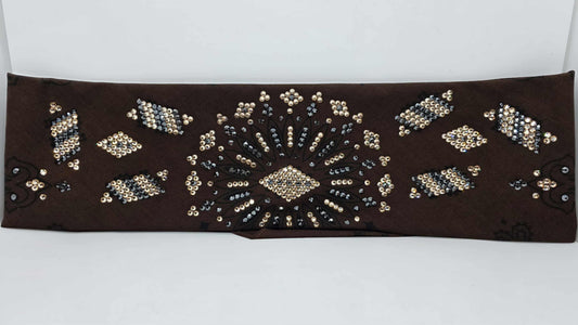 Super LeeAnnette Large Brown Bandana with Honey and Black Austrian Crystals (sku40121)
