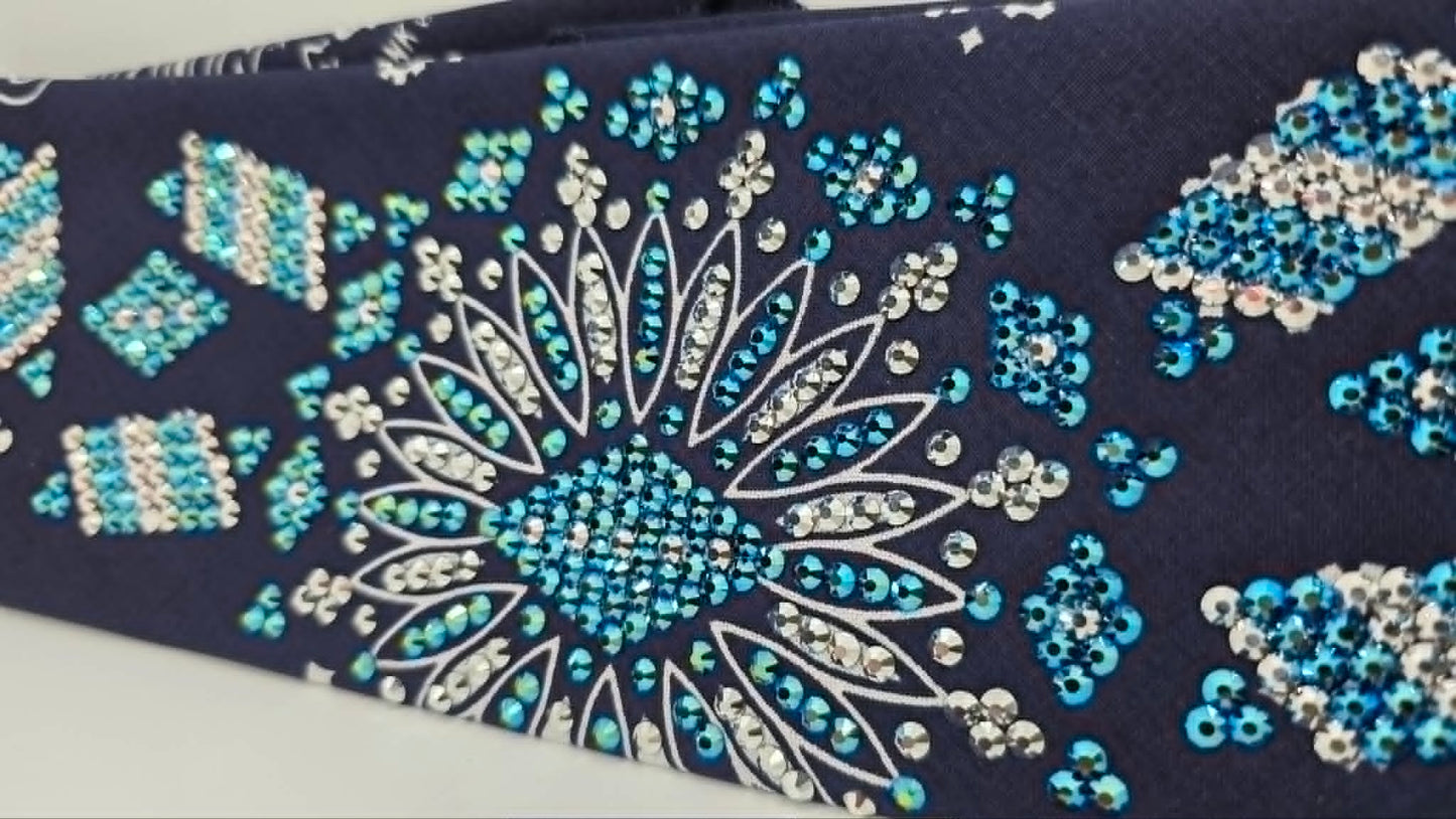 Super LeeAnnette Navy Paisley Bandana with Jet Shimmer and Chrome Austrian Crystals (S48158)