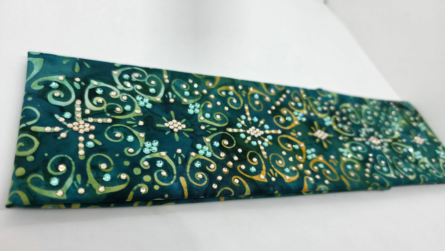 LeeAnnette Sea Green Batik Bandana with Honey and Caribbean Sea Austrian Crystals (L40216)