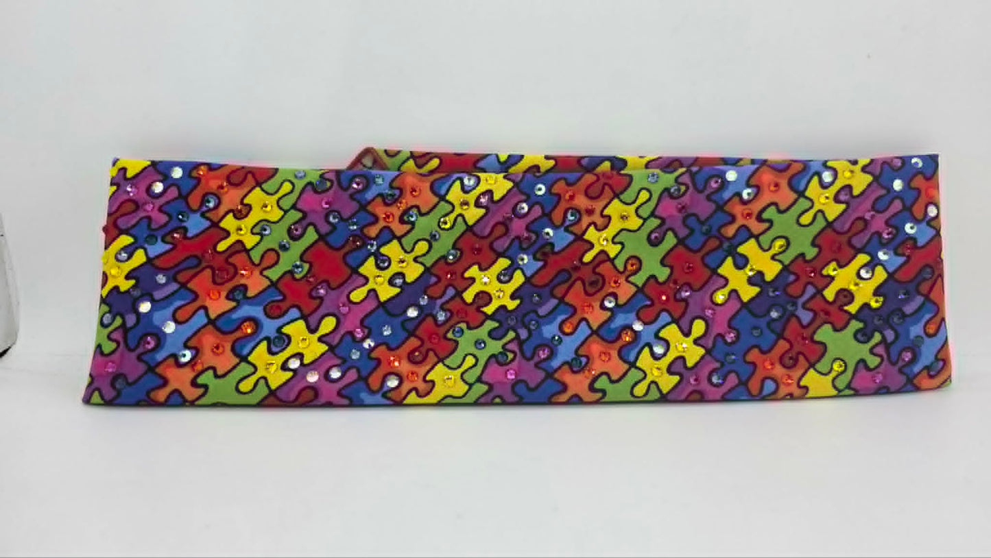 Autism Puzzle Pieces Bandana with Multiple Colors of Austrian Crystals (E60150)