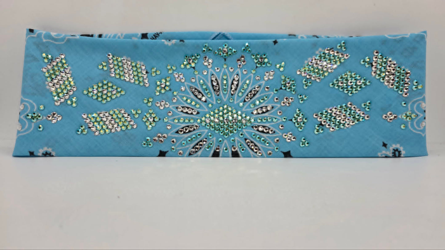Super LeeAnnette Baby Blue Paisley Bandana with Peridot Shimmer and Diamond Clear Austrian Crystals (S48152)