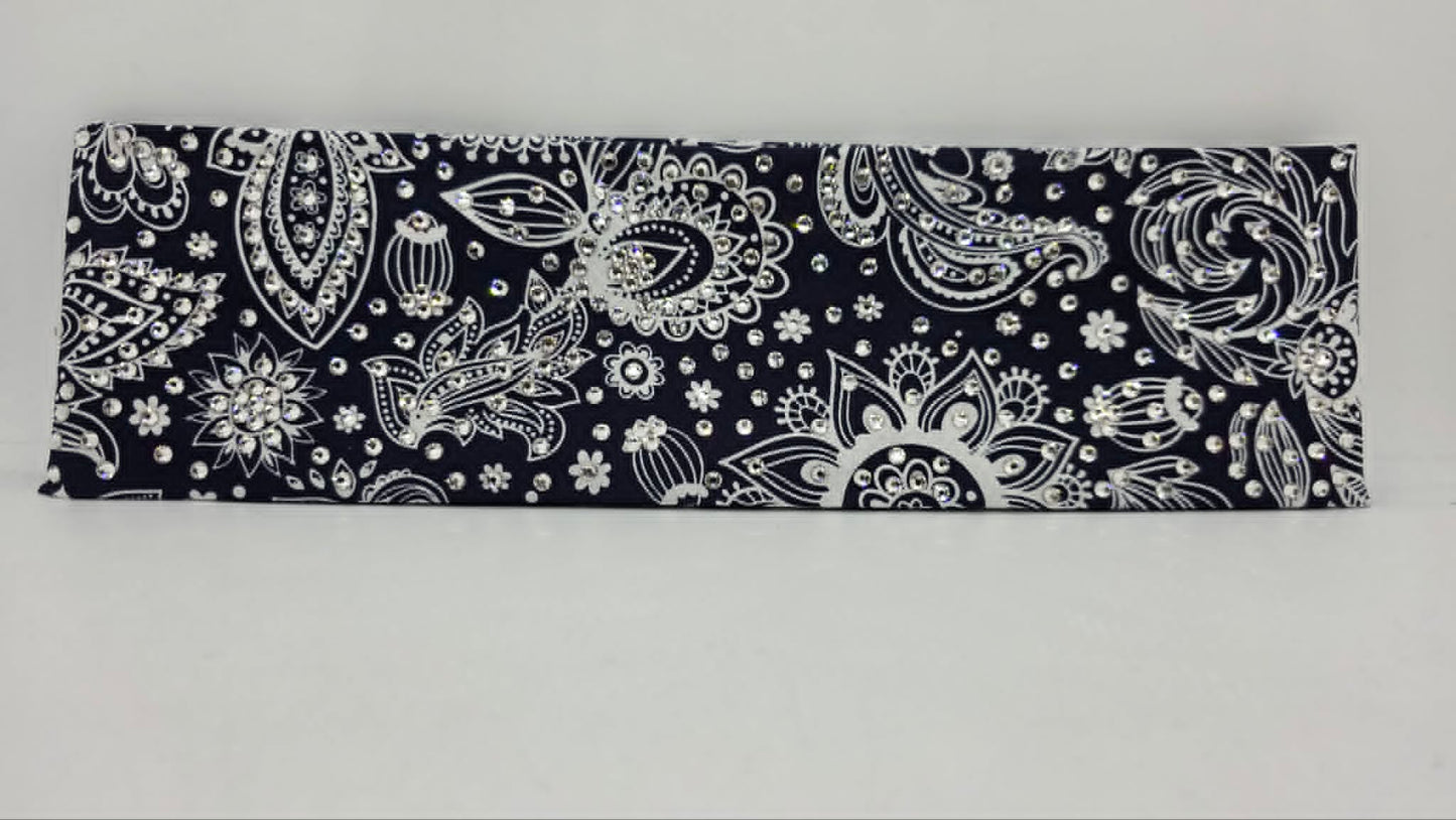 LeeAnnette White on Blue Paisley Bandana with Diamond Clear Austrian Crystals (L40240)