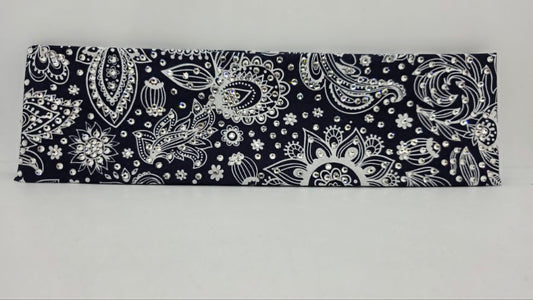 LeeAnnette White on Blue Paisley Bandana with Diamond Clear Austrian Crystals (L40240)