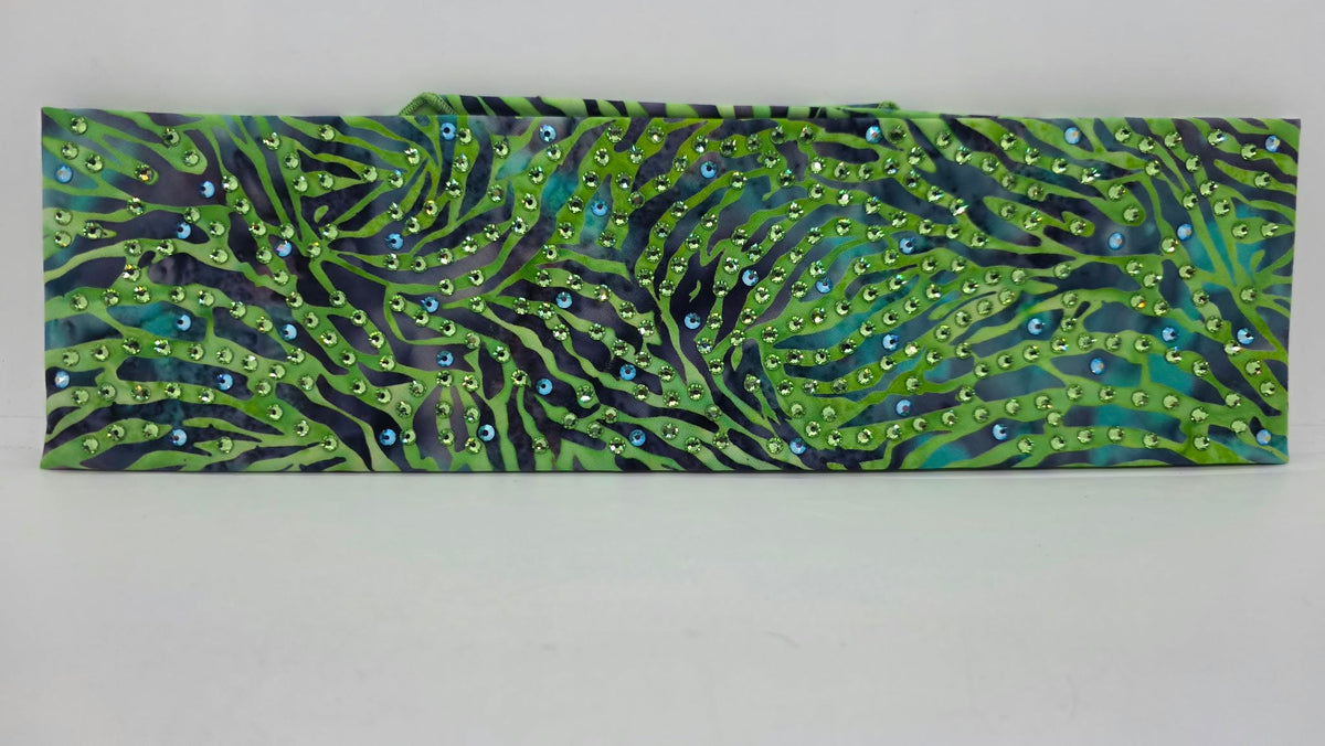 LeeAnnette Green Tiger Strips Bandana with Blue Shimmer and Peridot Austrian Crystals (L40299)