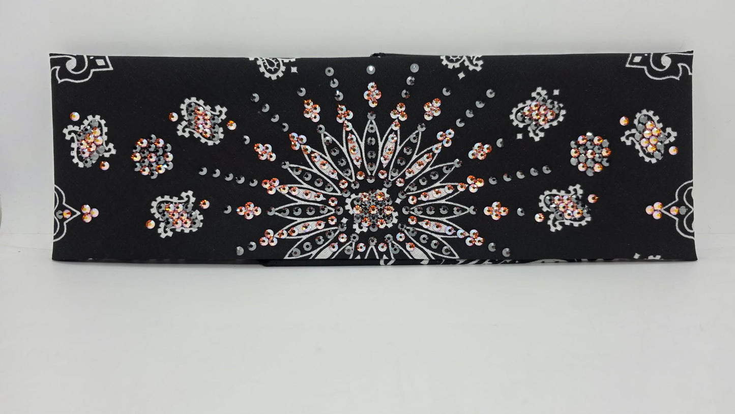 LeeAnnette Black Paisley Bandana with Sun Shimmer and Black Austrian Crystals (L40209)