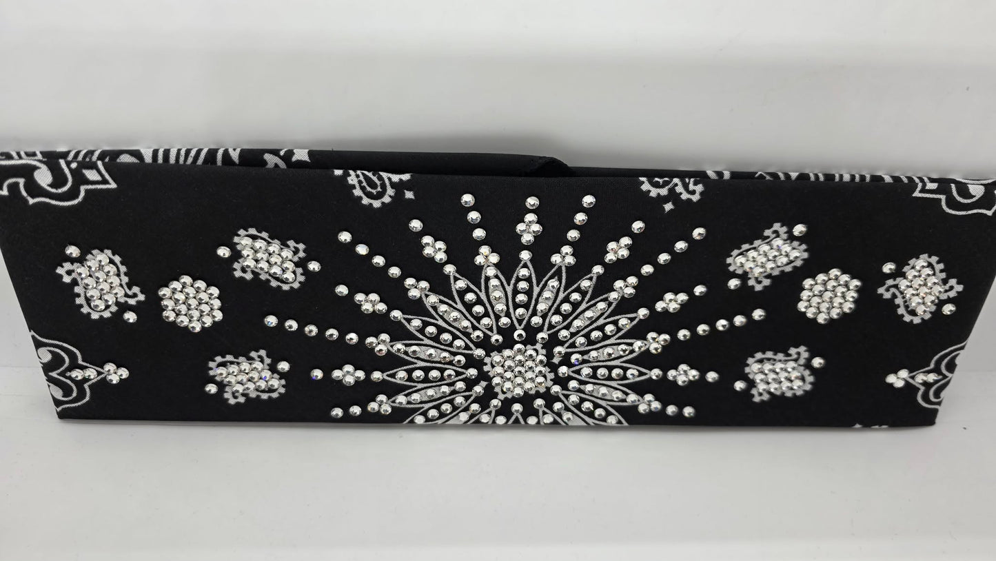 LeeAnnette Black Paisley Bandana with Diamond Clear Austrian Crystals (L40241)