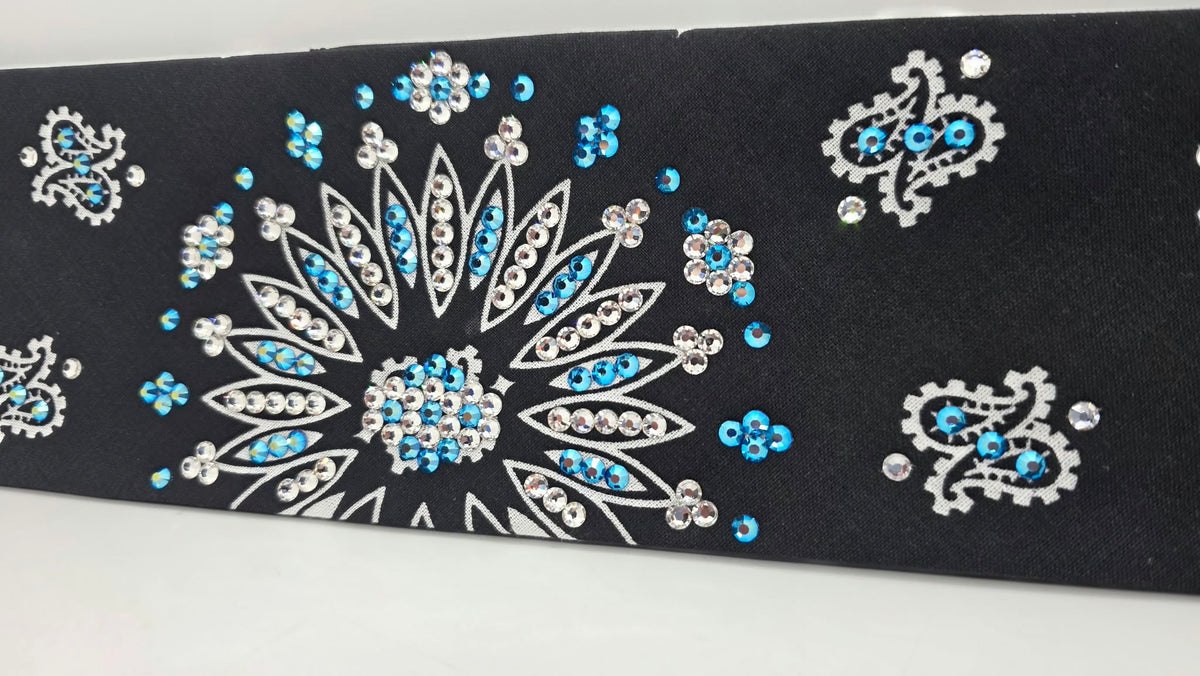 Black Paisley with Capri Shimmer and Diamond Clear Austrian Crystals (E60179)