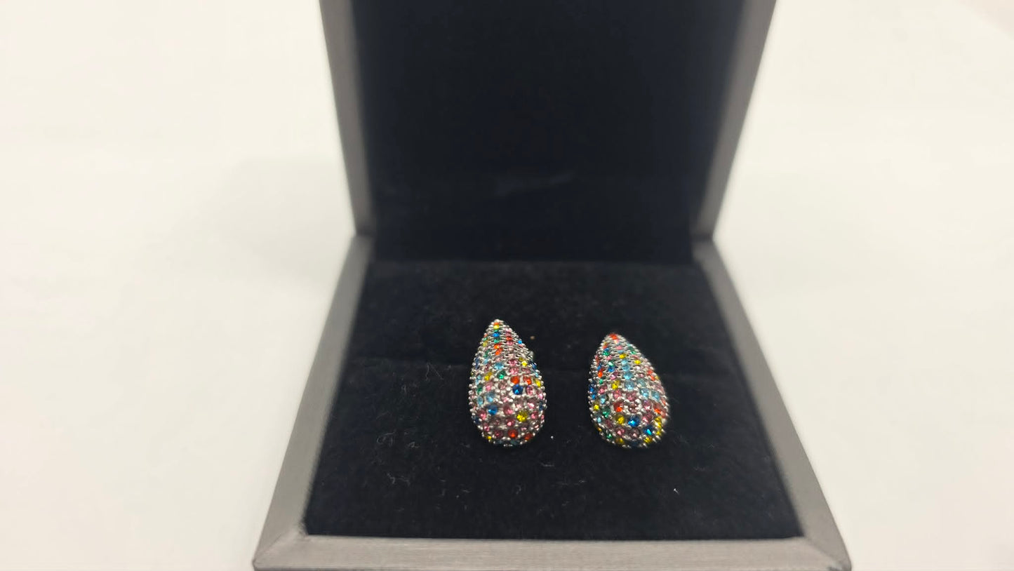 Stainless Steel Inlaid Rainbow Zircon Teardrop Earrings