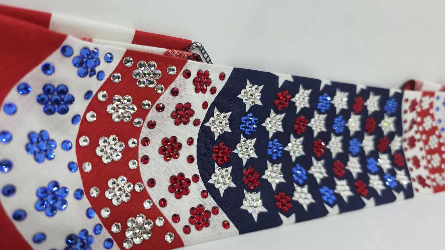 Super LeeAnnette Flag Bandana with Red, Blue and Diamond Clear Austrian Crystals (sku40097)
