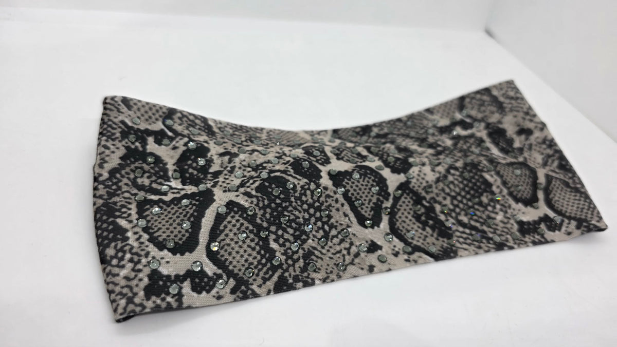 Stretchy Headband Snake Print with Black Diamond Crystals (Sku5494)