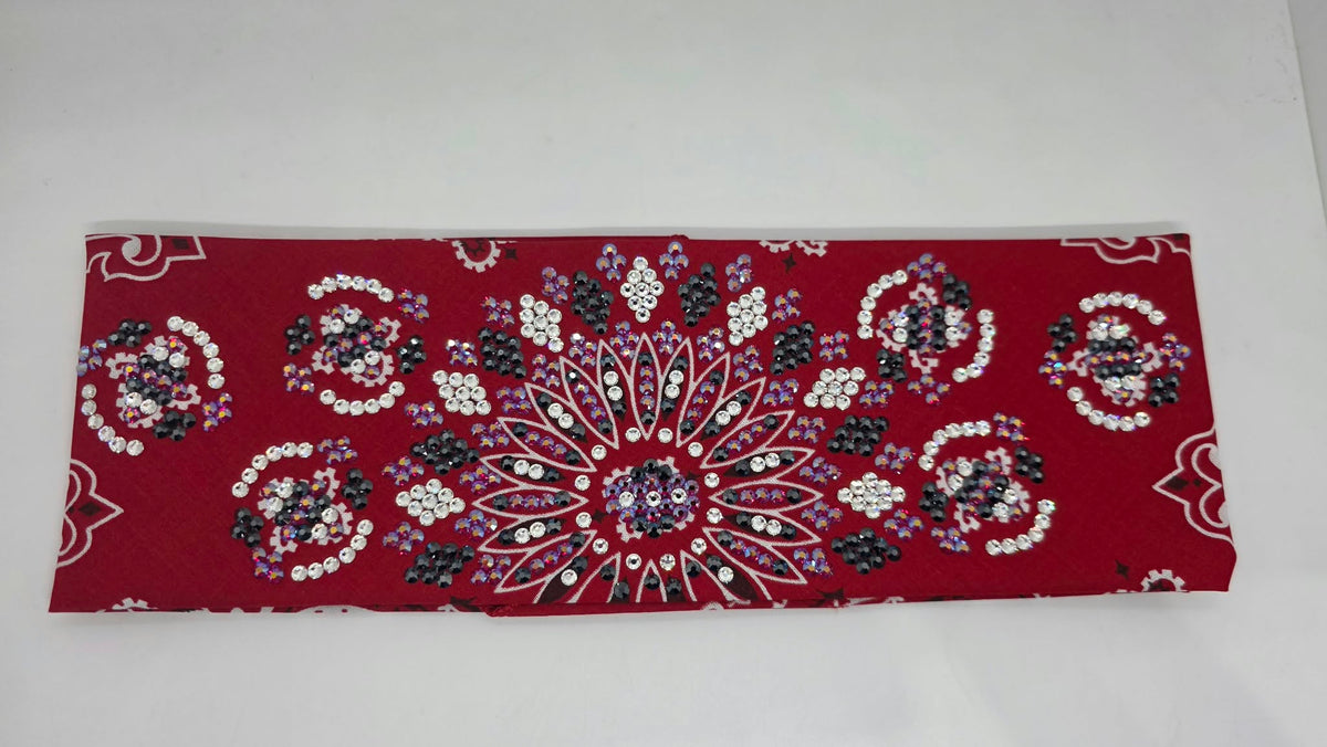 Super LeeAnnette Red Paisley Bandana with Red Shimmer, Black and Diamond Clear Austrian Crystals (S48210)