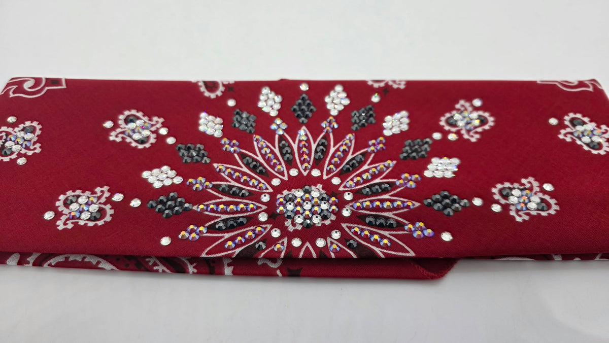LeeAnnette Red Paisley Bandana with Red Shimmer, Black and Diamond Clear Austrian Crystals (L40300)
