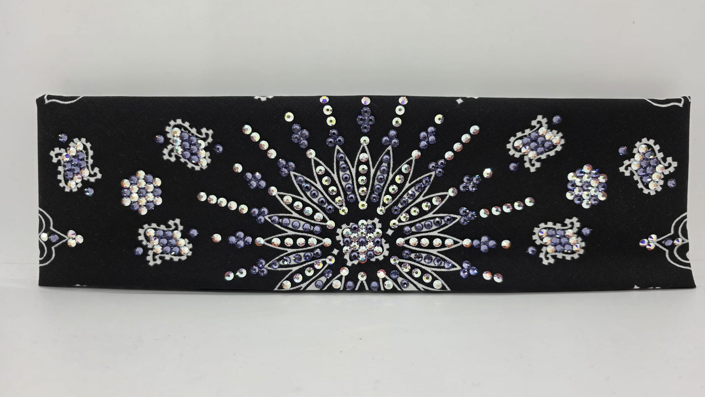 LeeAnnette Black Paisley Bandana with Light Purple and Aurora Borealis Austrian Crystals (L40202)
