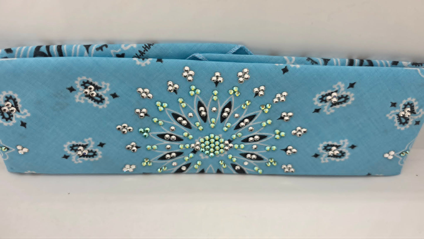 Baby Blue Paisley Bandana with Peridot Shimmer and Diamond Clear Austrian Crystals (E60143)