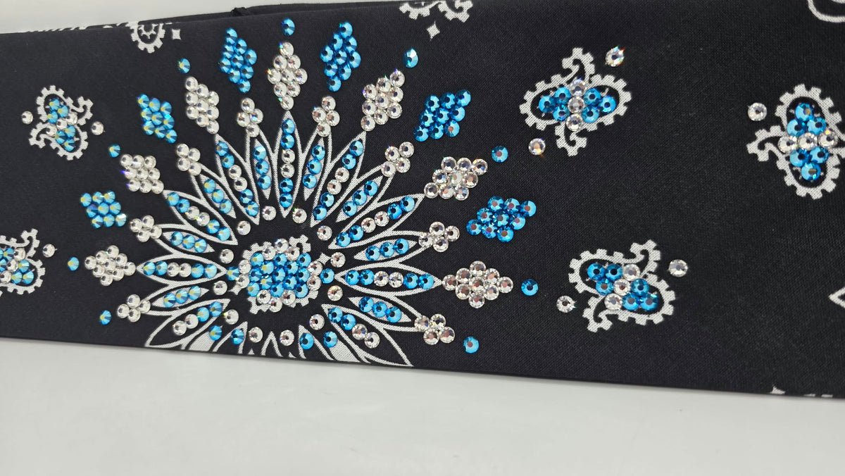 LeeAnnette Black Paisley Bandana with Capri Shimmer and Diamond Clear Austrian Crystals (L40298)