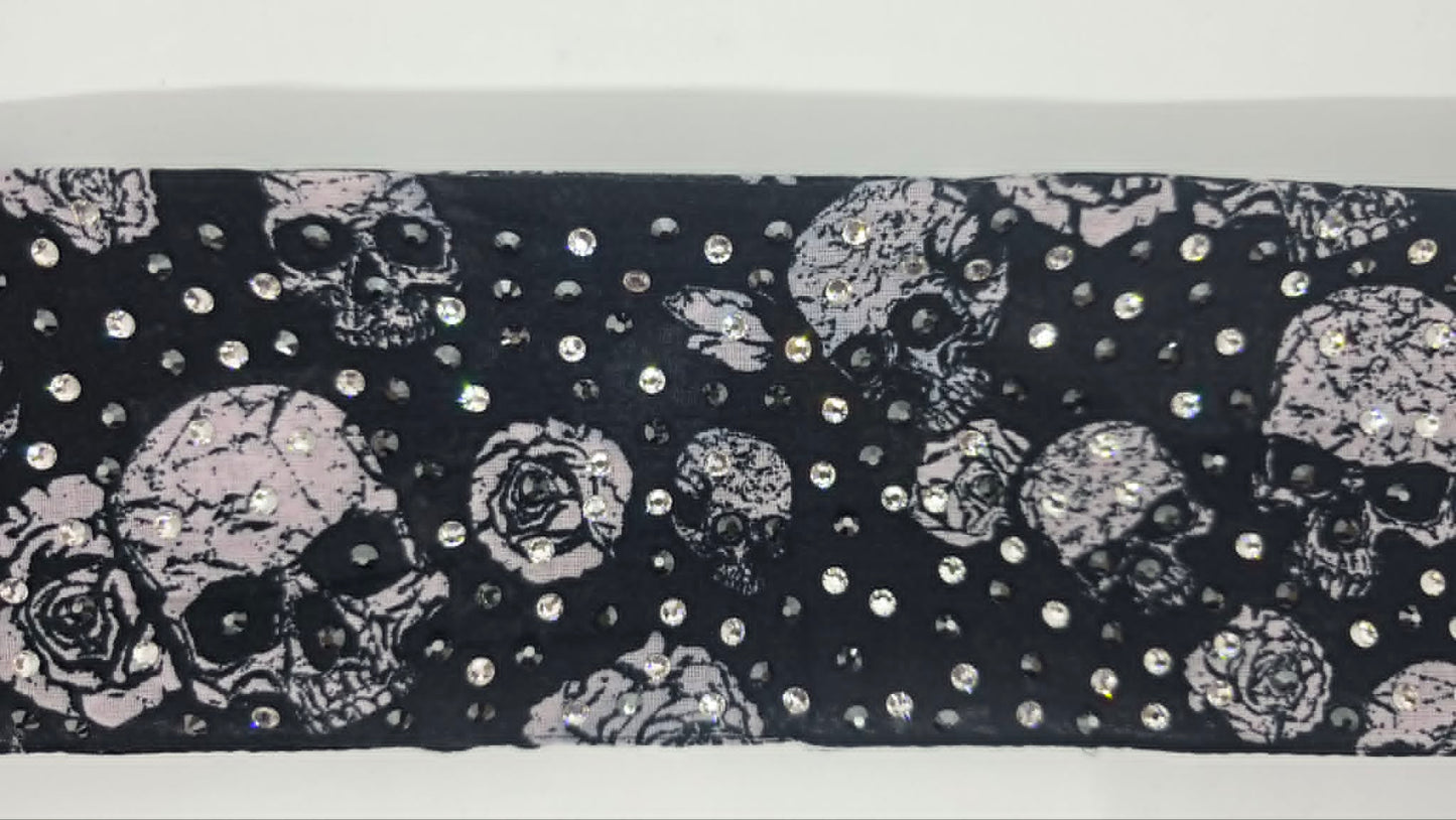 Long Skull and Roses Strip with Black and Clear Austrian Crystals (LS30011)