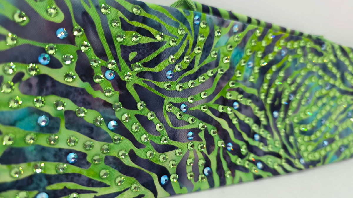 LeeAnnette Green Tiger Strips Bandana with Blue Shimmer and Peridot Austrian Crystals (L40299)