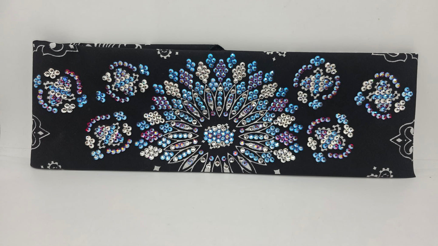 Super LeeAnnette Black Paisley Bandana with Blue Shimmer, Red Shimmer and Diamond Clear Austrian Crystals (S48177)