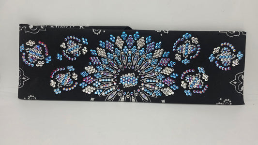 Super LeeAnnette Black Paisley Bandana with Blue Shimmer, Red Shimmer and Diamond Clear Austrian Crystals (S48177)