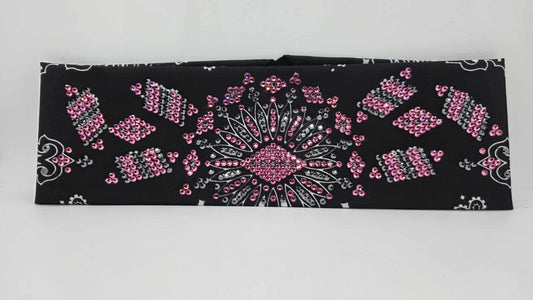 Super LeeAnnette Black Paisley Bandana with Black and Rose Austrian Crystals (sku40107)