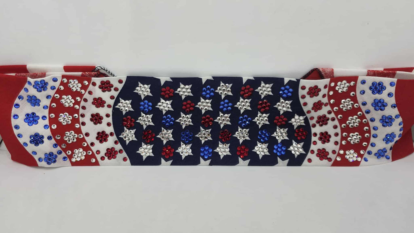 Super LeeAnnette Flag Bandana with Red, Blue and Diamond Clear Austrian Crystals (sku40097)